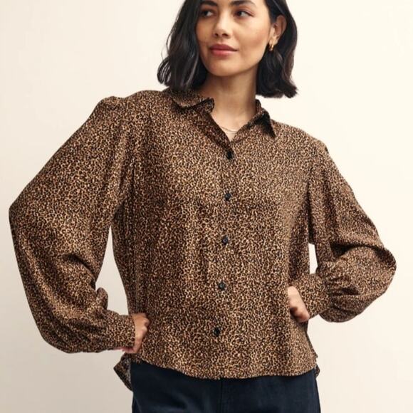 Women Nobody's Child Delia Blouse Top 10 Leopard Cheetah Neko Career Fall NEW - Picture 16 of 16